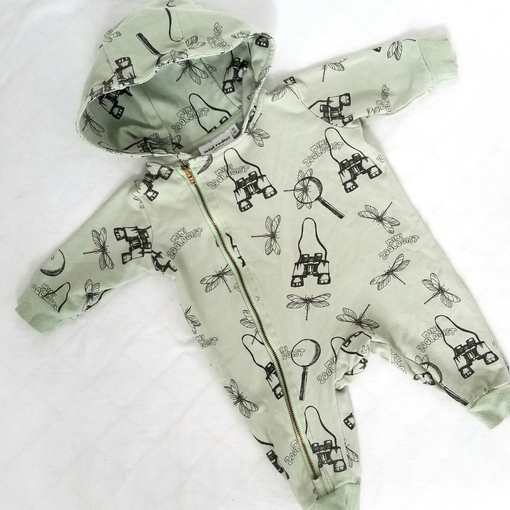 Mini Rodini organic baby romper suit pale green